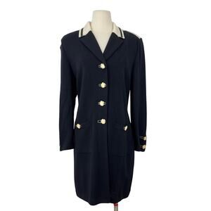 St. John Vintage Santana Knit Button-Up Long Cardigan Blazer Black/Cream 10